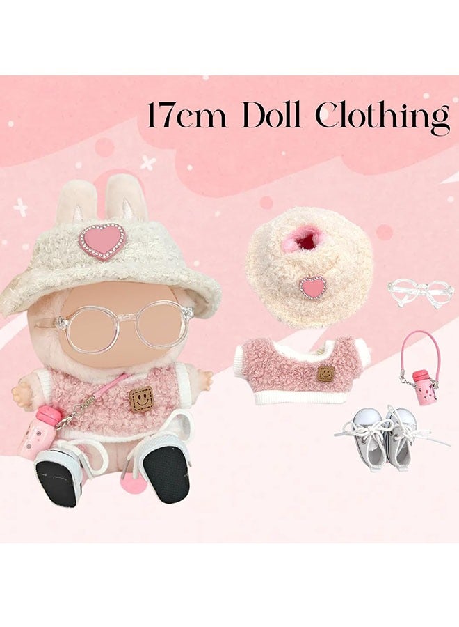 LABUBU 5 Set 17cm Labubu Clothes Doll Clothes Accessories for 17cm Dolls Clothes,  Heart Shaped Velvet Hat, Small kettle, Glasses, Canvas Shoes No Doll Included，Choose from three styles - Image 1